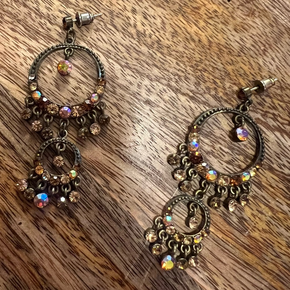 Bronze Boho Crystal Rhinestone Chandelier Drop Earrings - Picture 7 of 15